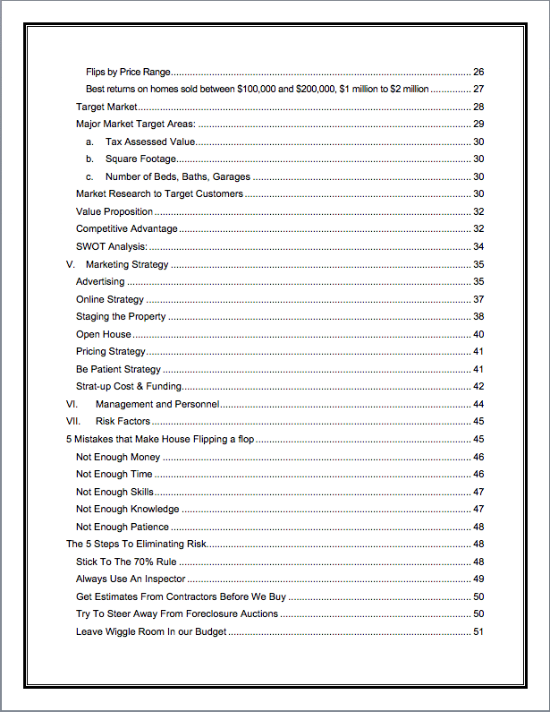 how to write a business plan for flipping houses