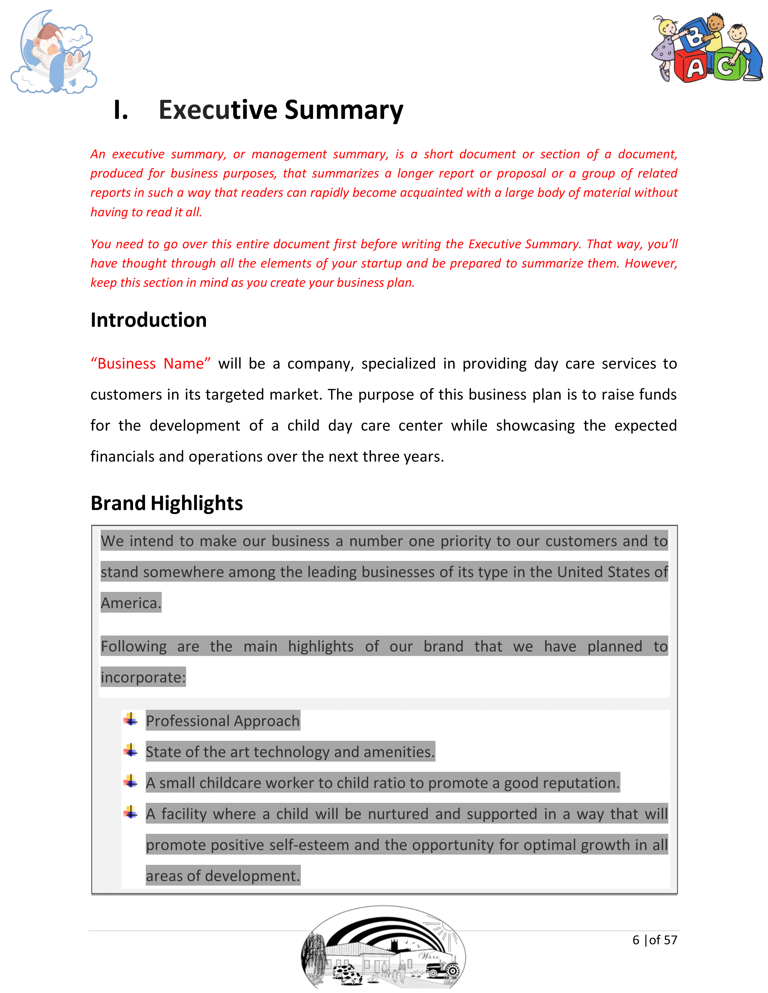 day care business plan sample