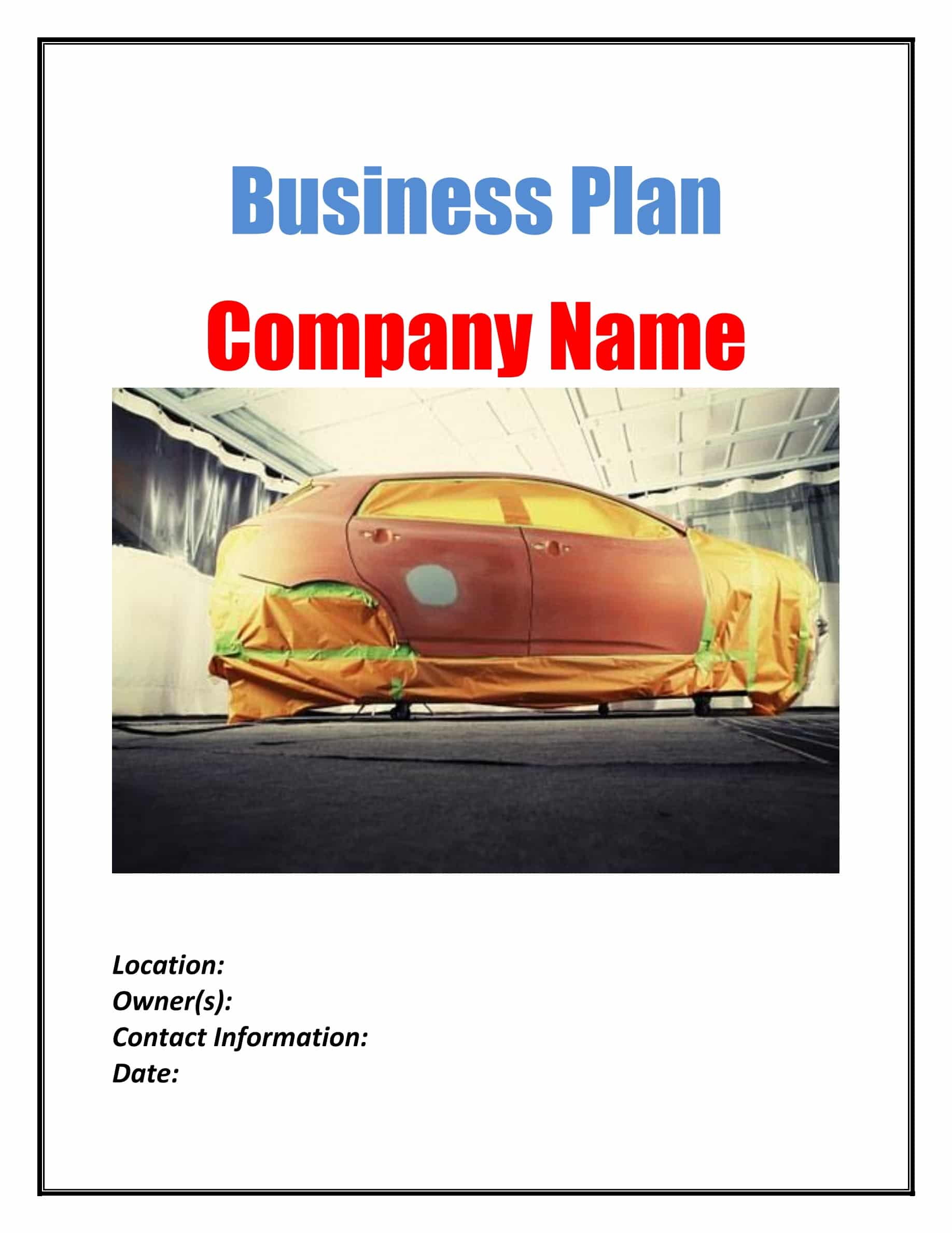 sample business plan for auto shop