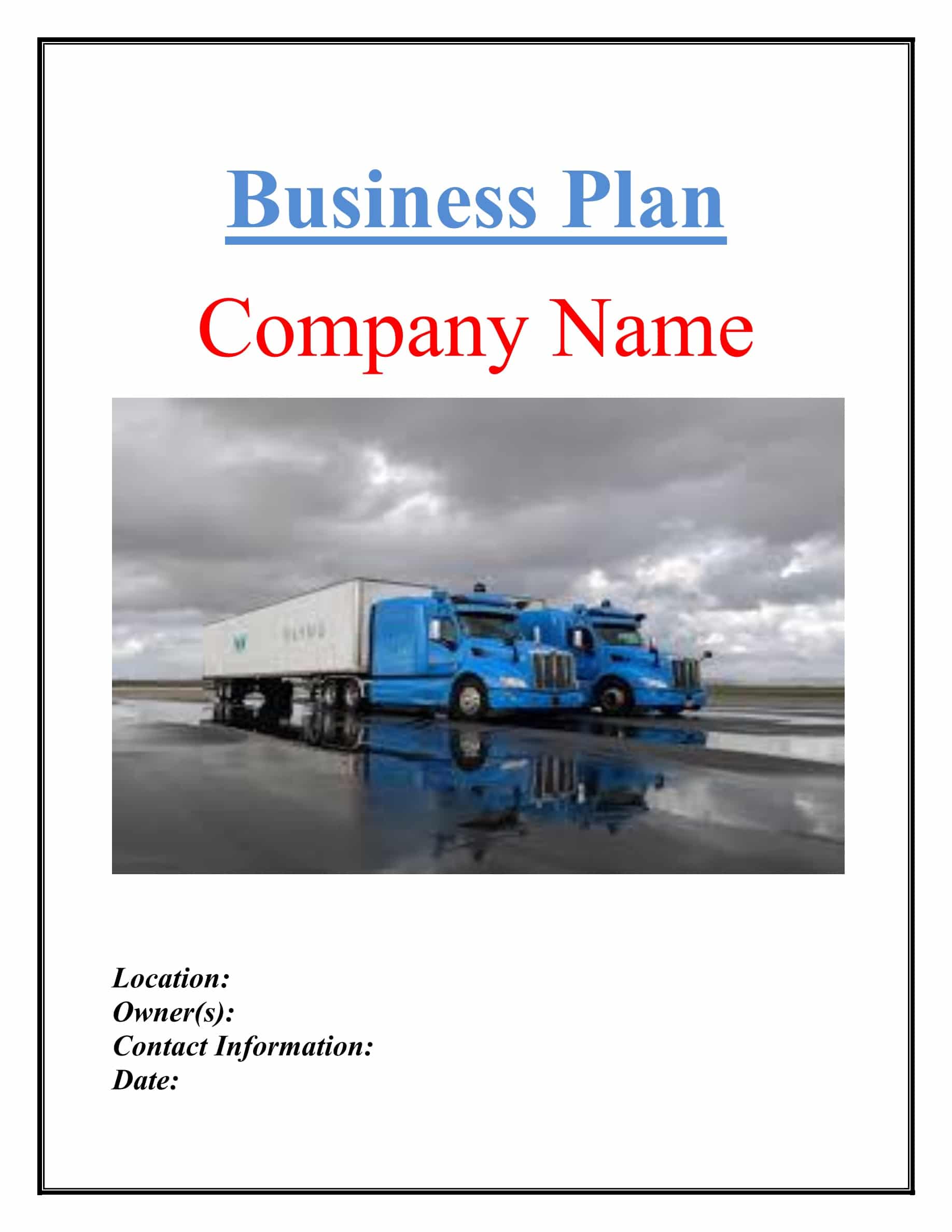 Trucking Transport Business Plan Template Sample Pages – Black Box