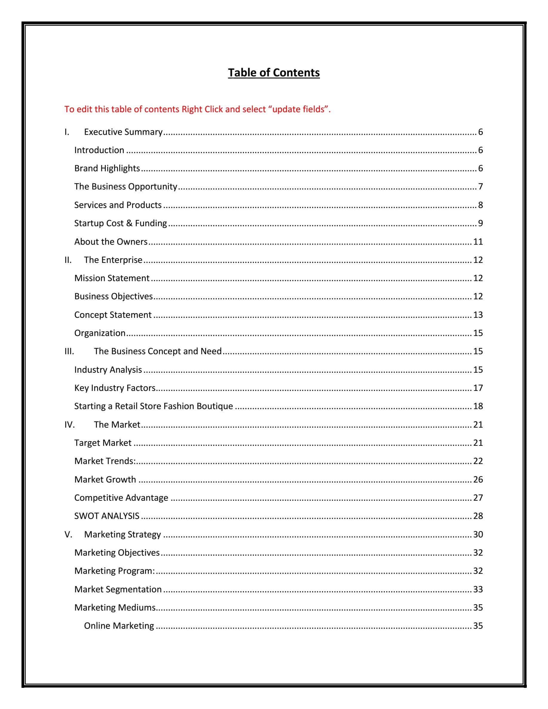 Boutique Business Plan Template