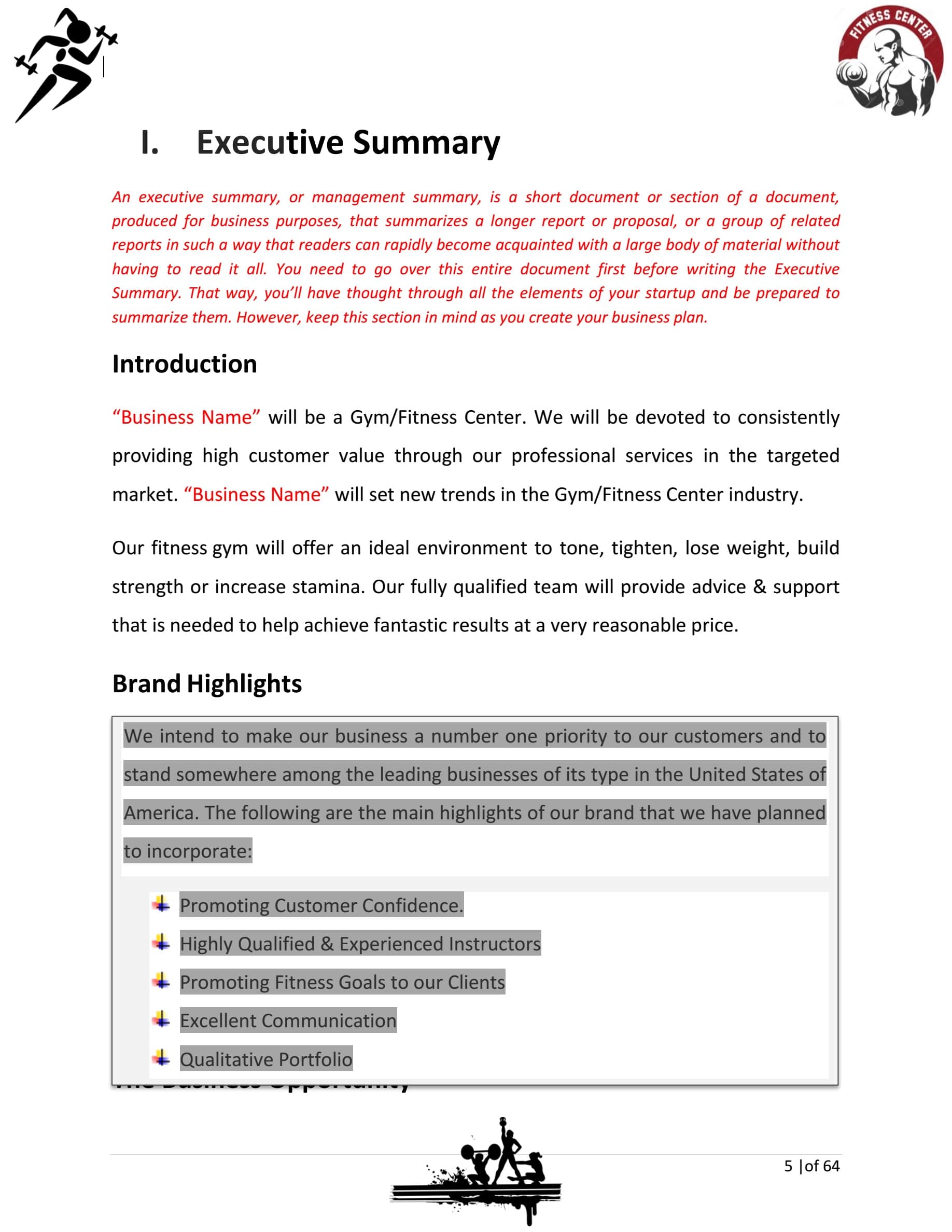Fitness Gym Business Plan Template Sample Pages – Black Box In Business Plan Template For A Gym