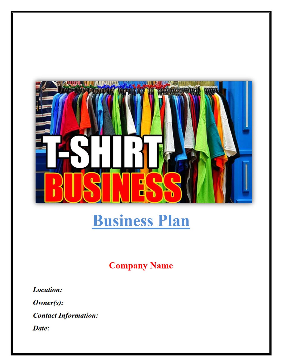 T Shirt Business Plan Template