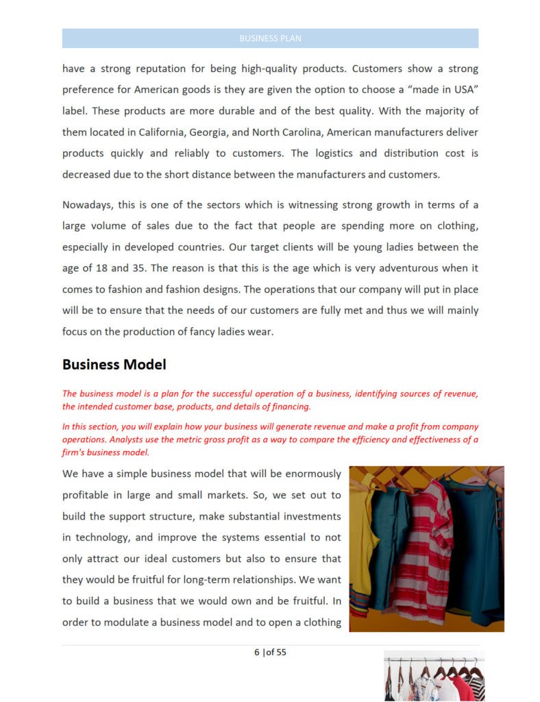 Clothing Line Business Plan Template Sample Pages | Black Box Business