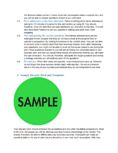 Elevator pitch template and examples eBook sample pages