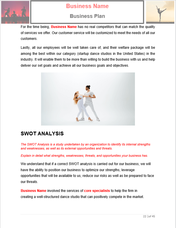 dance studio business plan example