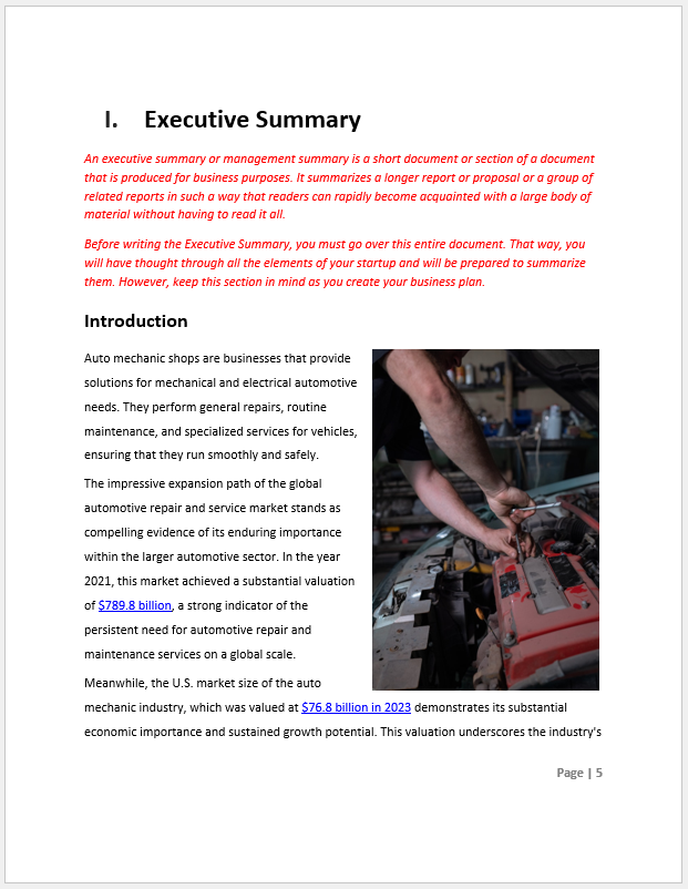 auto workshop business plan pdf