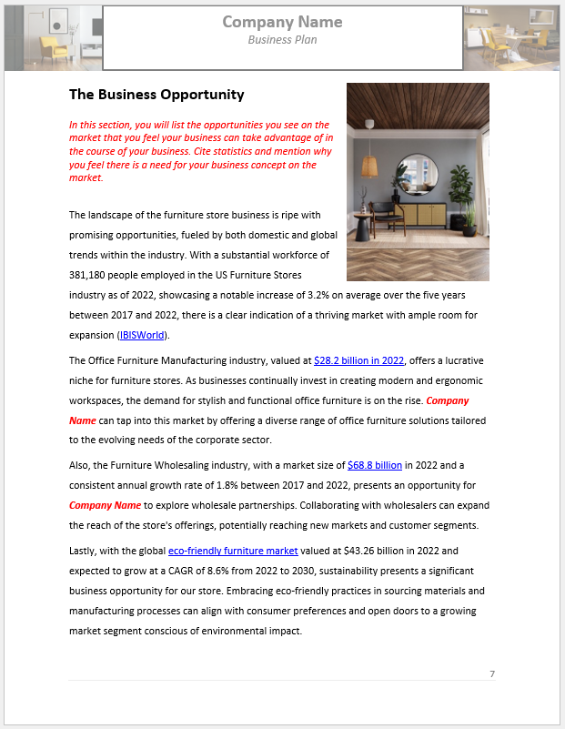 retail furniture shop business plan